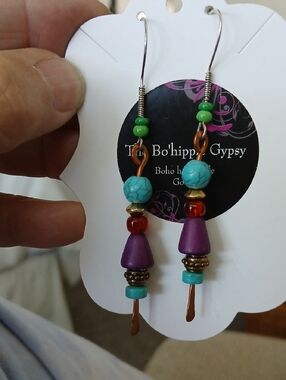Handcrafted - Purple and Turquoise Beaded Dangle Earrings